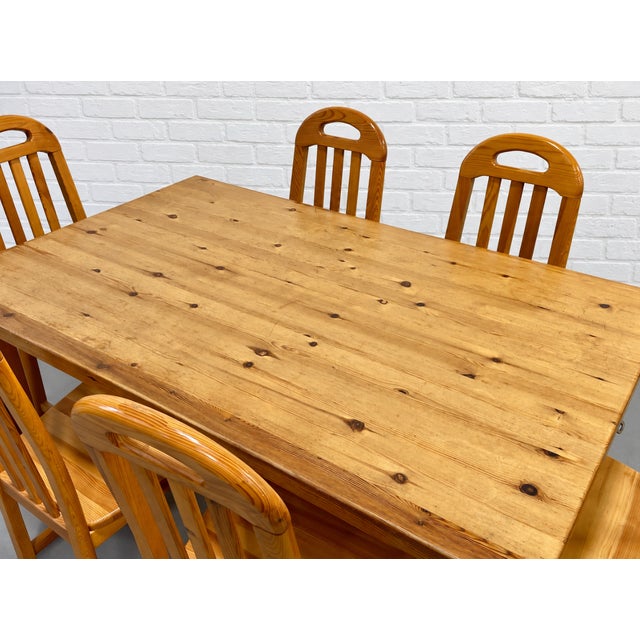 Brown Mid Century Modern Scandinavian Solid Pine Dining Table + Drop Leaf Expandable, C. 1970's For Sale - Image 8 of 16