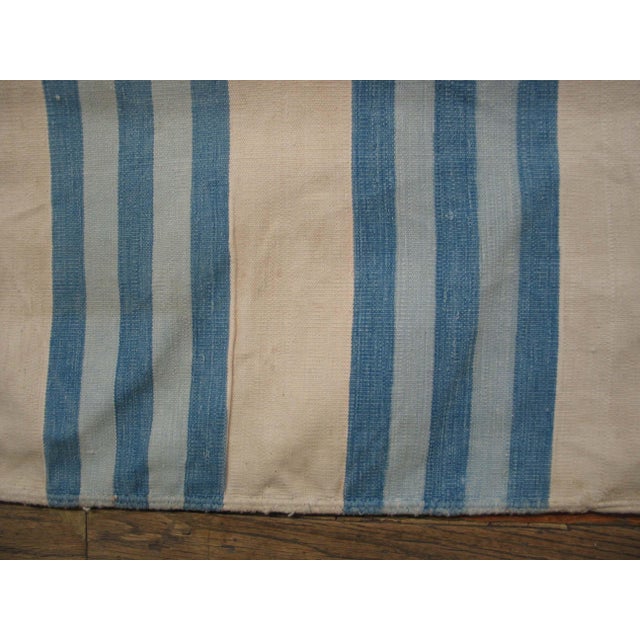 Striking Example of Minimalist With Multi Blue Stripe Dhurrie Style Antique Indian Cotton Rug For Sale In New York - Image 6 of 11