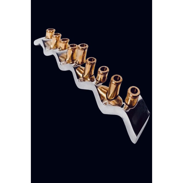 1990s 90s Post Modern Memphis Design Minimalist Elegant Aluminum Modernist Zig Zag Wave Menorah For Sale - Image 5 of 11