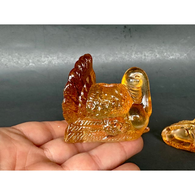 Amber Glass Turkey Candlestick Holders Thanksgiving Decor For Sale - Image 9 of 13