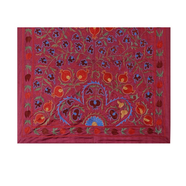 1960s Silk Suzani Wall Decor 3'1'' X 6'3'' For Sale - Image 5 of 10