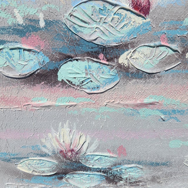 Contemporary Vintage Windsor Art “Lily Pond” Textured Painting For Sale - Image 3 of 8