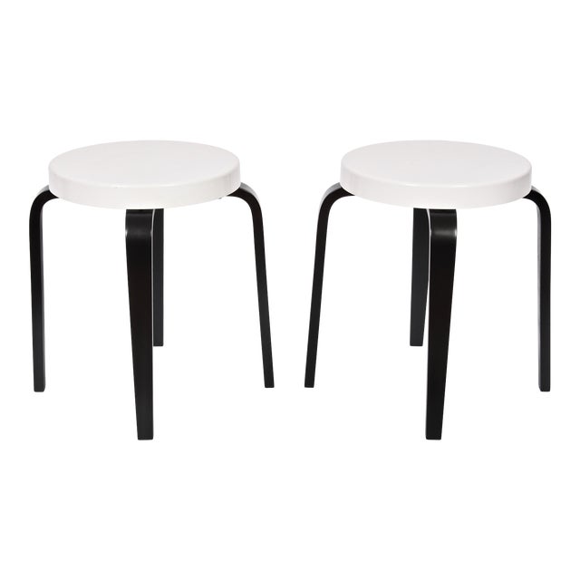 1930s Vintage Thonet Black and White Bakelite Stacking Stools - a Pair For Sale
