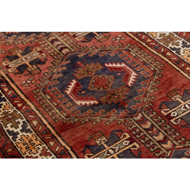 Mid-Century Vintage Turkish Anatolian Hand-Knotted Wool Runner Rug in Terracotta & Indigo For Sale In New York - Image 6 of 9