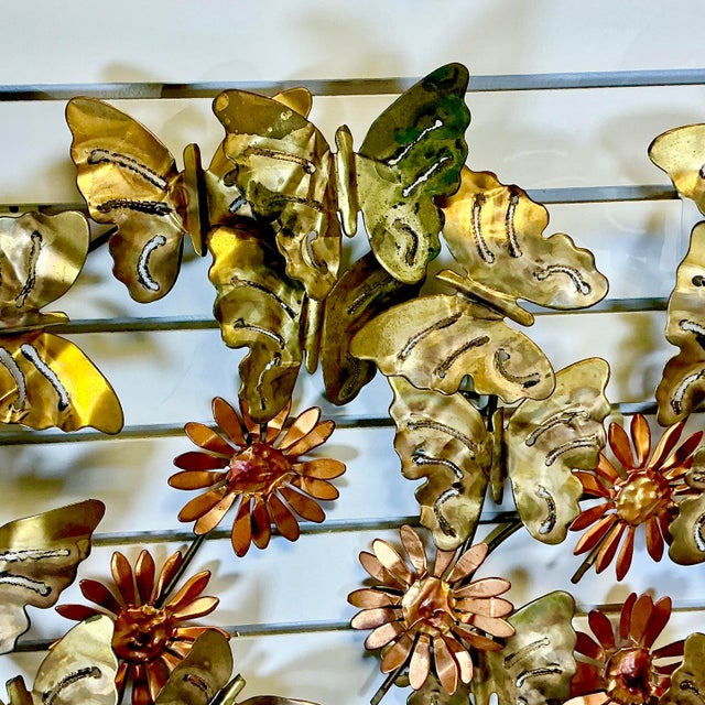 Brass 1970s Vintage Torch-Cut Brutalist Butteries and Daisies Wall Sculpture After Curtis Jere - 5 Piece Set For Sale - Image 8 of 11