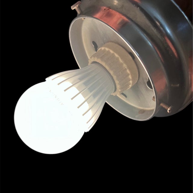 Metal 1940s American Art Deco Flush Mount Glass Shade Fixture With Chrome Finish Collar For Sale - Image 7 of 7