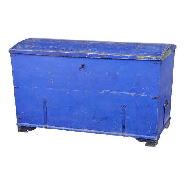Antique Painted Pine Dome Top Trunk, 1866 For Sale