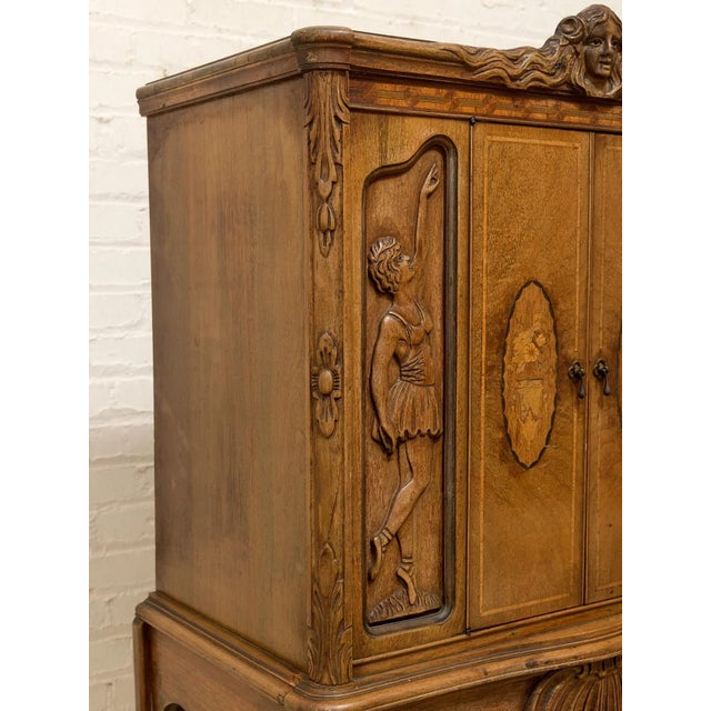Chestnut Antique French Louis XV Style Figural Marquetry Cabinet For Sale - Image 8 of 12
