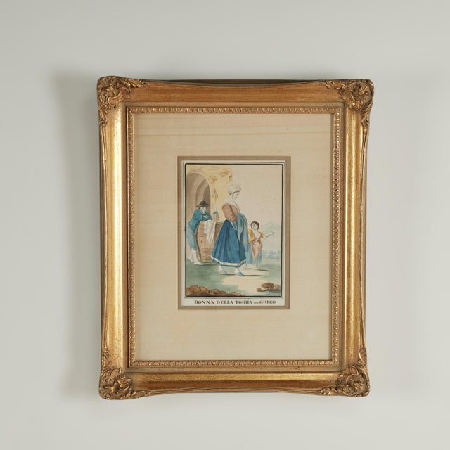 Interesting pair of 19th century watercolor paintings on paper of Italian costumes in Torre del Greco Italy after Xavier...