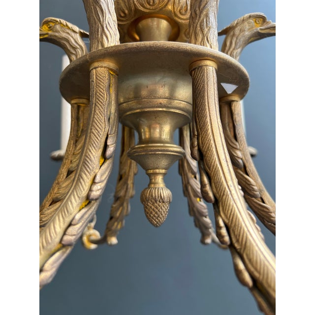 1900s Empire Bronze with Golden Eagle Heads and Flame Chandelier For Sale - Image 11 of 12