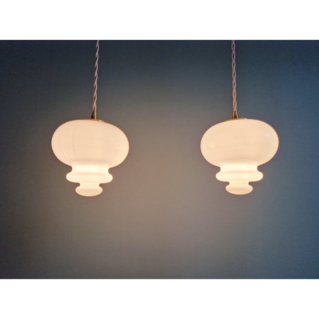Scandinavian Pendant Lights in White Opaline Glass, 1960, Set of 3 For Sale - Image 14 of 18