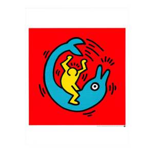 1990s After Keith Haring - Untitled (Man on Dolphin / Rodeo Man on Dolphin) Vintage Art Print Offset Lithography Poster 90s