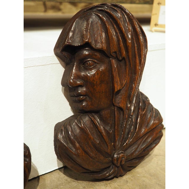 Set of 17th/18th Century French Carved Oak Renaissance Style Profile Busts For Sale - Image 10 of 18