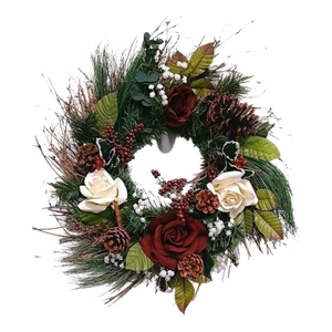 Elegant Victorian Roses Winter Door Wreath Holiday Decor Christmas Arrangement‎