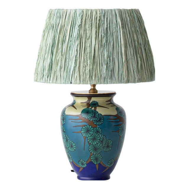 1920s Dutch Gouda Art Deco Blue Ceramic Table Lamp For Sale