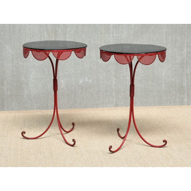 Mid-Century Modern French Red and Black Tripod Gueridon Tables in the style of Emilio Terry, 1950s, Set of 2 For Sale - Image 3 of 14