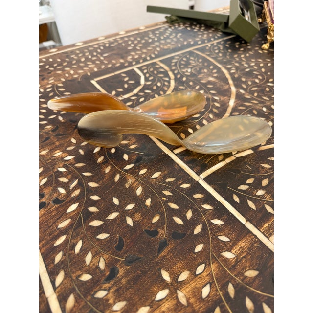 Bone Hand Carved Horn Spoons Set of 2 For Sale - Image 7 of 8