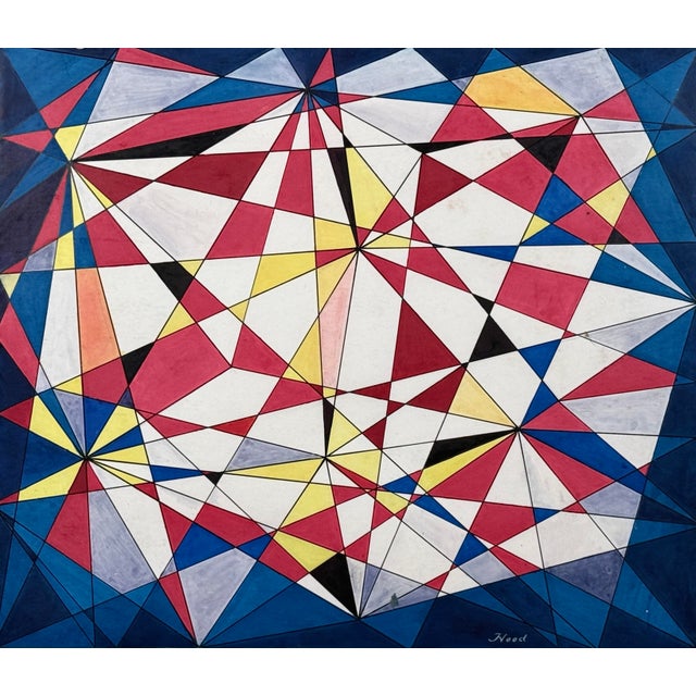 Mid-Century Modern Richard Hood - Vintage Abstract Geometric Study, Signed (Mixed Media on Board) For Sale - Image 3 of 5