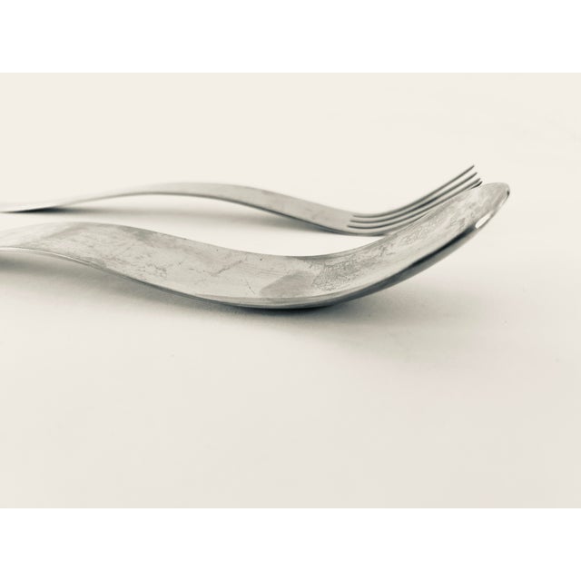 1970s 1970s Mid Century Modern Kam Yamazaki "Quest" Stainless Salad Serving Set of 2 For Sale - Image 5 of 6
