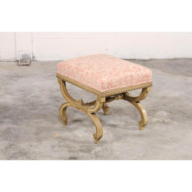 Vintage Italian Curule-Style Stool Newly Reupholstered in Fortuny Fabric For Sale In Atlanta - Image 6 of 10