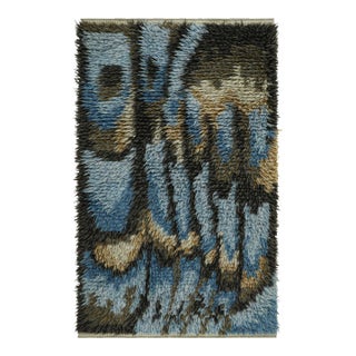 Vintage Swedish Rya Rug in Blue With Geometric Pattern | Rug & Kilim For Sale