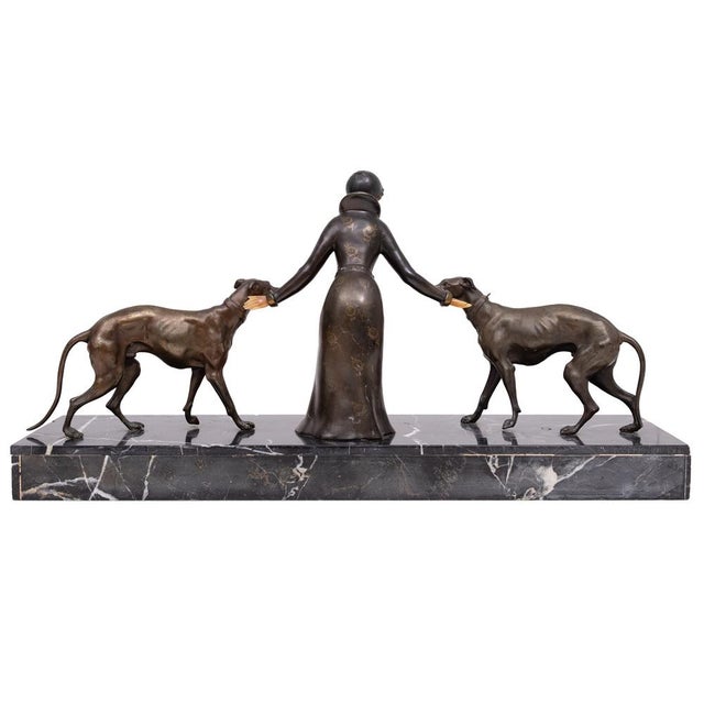 Art Deco Sculpture of Woman with Greyhounds, France, 1930s For Sale - Image 16 of 18