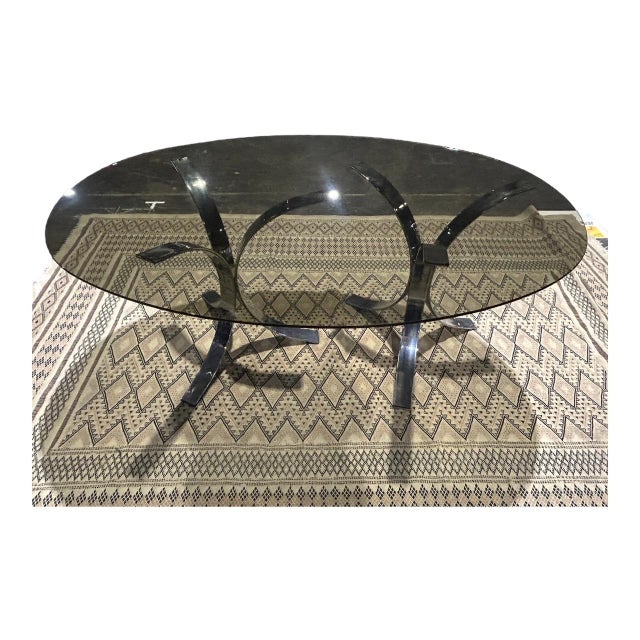 1970s Vintage Oval Table in Chrome and Smoked Glass, 1970 For Sale - Image 5 of 8