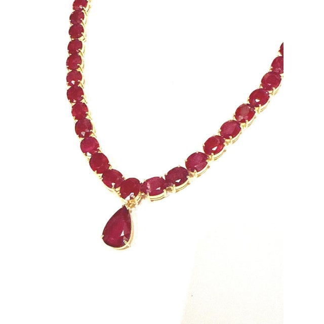 Bochic “Capri” Vintage 100 Carat Natural Ruby Necklace Set in 18K Gold & Silver For Sale - Image 4 of 15