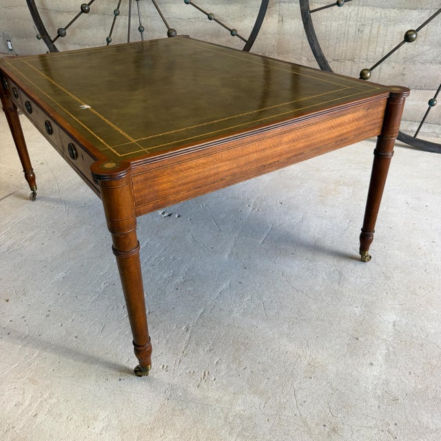 Vintage Baker Furniture Mahogany Tooled Leather Partners Desk English Regency For Sale - Image 15 of 18