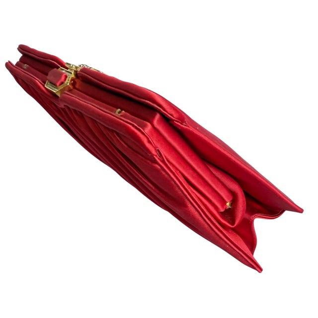 90s Judith Leiber Red Satin Evening handBag Crystal Shoulder Day Vintage Clutch For Sale - Image 12 of 17