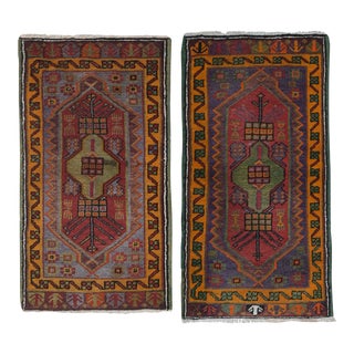 Muted Color Turkish Small Area Rugs - a Pair For Sale