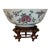Late 20th Century Vintage Famille Rose Chinese Porcelain Bowl With Peonies and Butterflies on Hand-Carved Stand For Sale