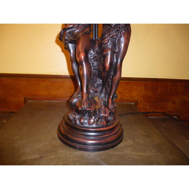 Sculpture of Putti Table Lamp with Amber Molded Glass Tulip Shades in the style of Aug. Moreau, 1890s For Sale - Image 9 of 18