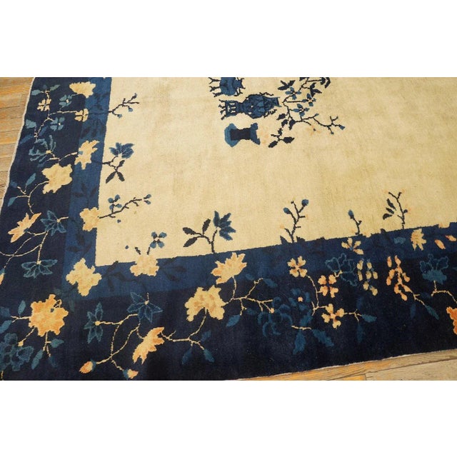 1920s Rectangle Hand Knotted Wool Antique Open Field Medallion Blue Large Rug For Sale - Image 9 of 14