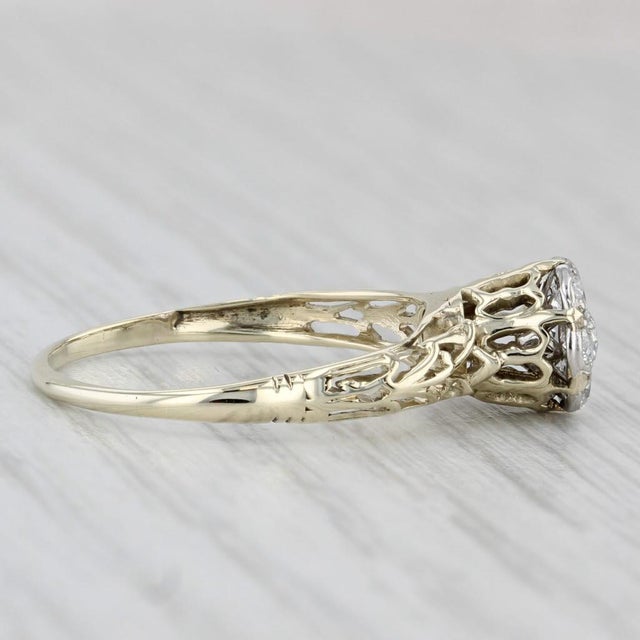 1960s Antique 0.26ctw Diamond Flower Cluster Engagement Ring 14k Yellow Gold Size 7.25 For Sale In Greensboro - Image 6 of 7