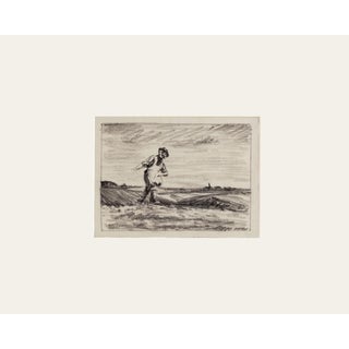 Early 1900's Antique French Drawing of Scenic Countryside in Charcoal on Paper With Mat For Sale