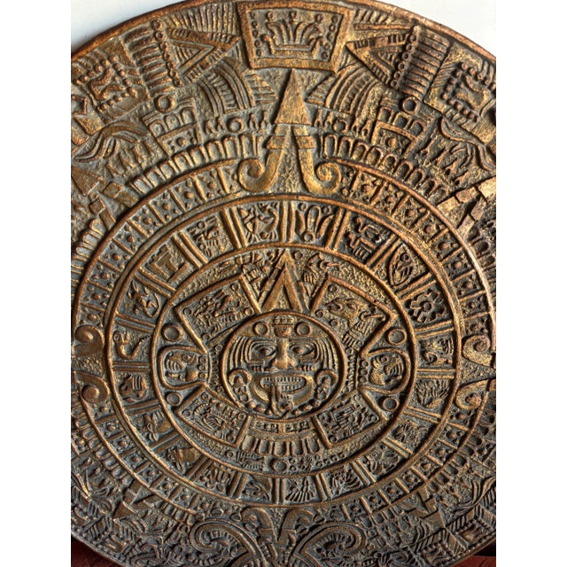Sculpture Materials Monumental Mexican Modernist Mid Century Angel Pazmino Style Aztec Inca Mayan Calendar Clay Wall Hanging Art Sculpture Bronze For Sale - Image 7 of 8