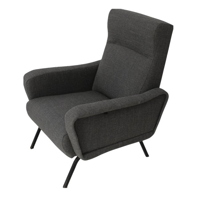 Mid-Century Modern Reclining Lounge Chair in Gray Fabric, Italy, 1950 For Sale