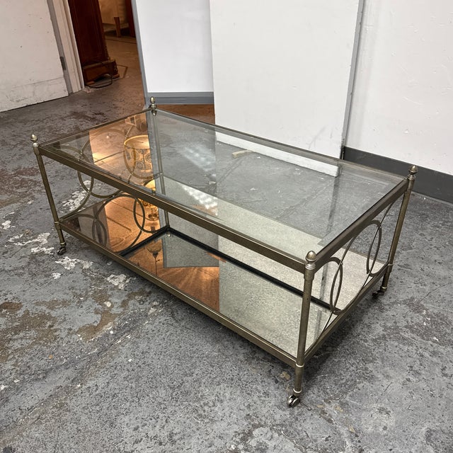 Hollywood Regency Hollywood Regency Metal + Mirrored Glass Cocktail Table, Vintage For Sale - Image 3 of 12