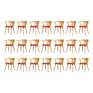 Mid-Century French Bistro Armchair in Beech and Red Upholstery, 1950s For Sale