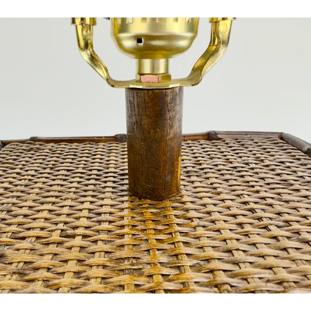 Vintage British Colonial Bamboo & Woven Rattan Table Lamp For Sale - Image 10 of 13