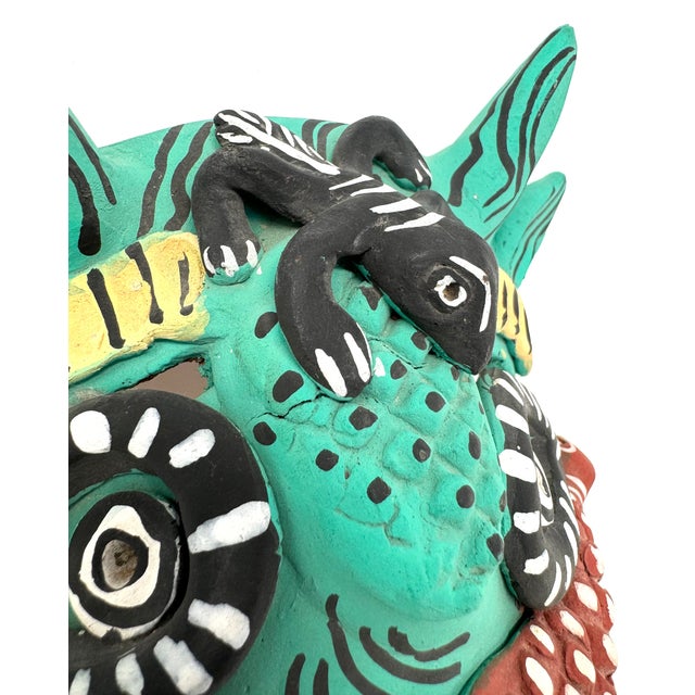 Turquoise-Colored Clay Devil Mask From Ocumicho, Michoacán, Mexico - 8" H X 7" W X 4" D For Sale In Los Angeles - Image 6 of 9