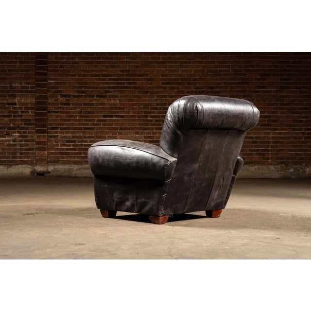 Traditional Vintage Leather Lounge Armchair in Black by Klaussner For Sale - Image 3 of 6
