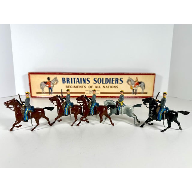 Rare & Original Vintage W Britains Civil War Confederate Calvery Lead Toy Horse Riding Soldiers, Five Piece Box Set for...