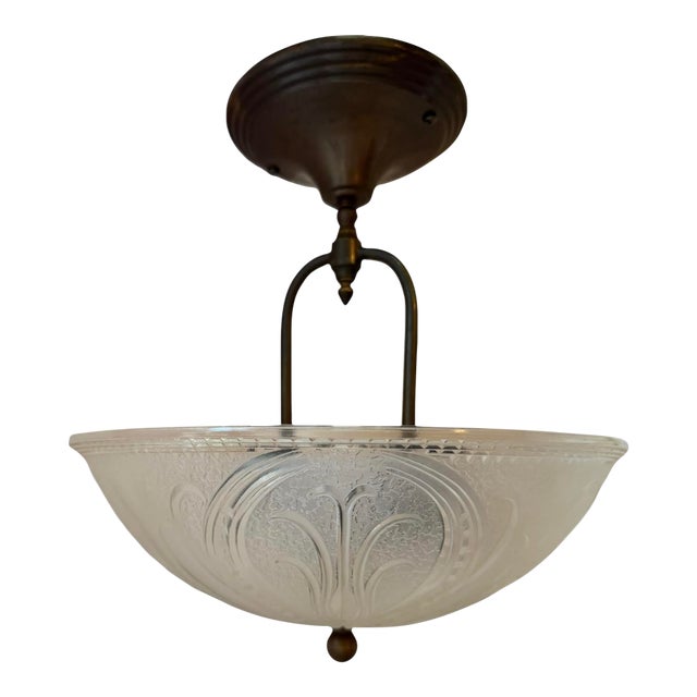 Mid 20th Century Mid-Century Pressed Glass Semi-Flushmount Ceiling Light Fixture For Sale