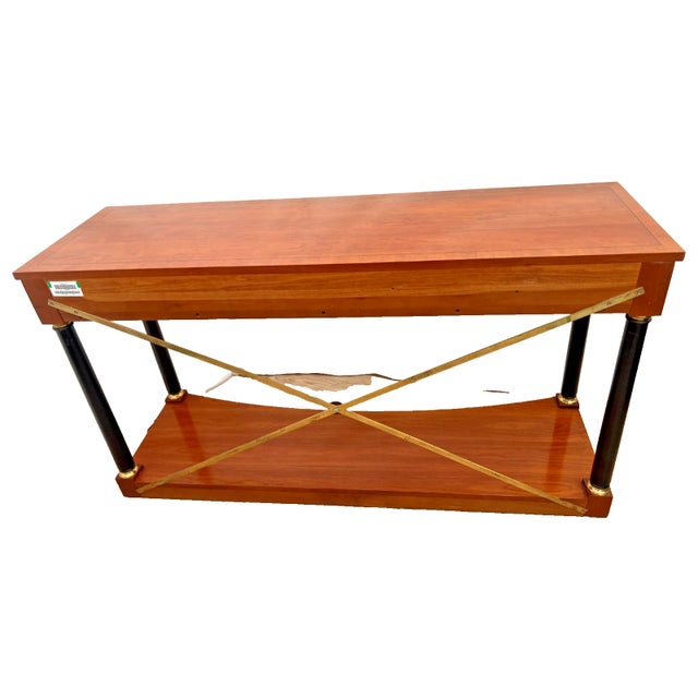Brown Vintage Ethan Allen Sofa Console Table, Regency Neo Classical, Cherry, Brass X Stretcher For Sale - Image 8 of 14