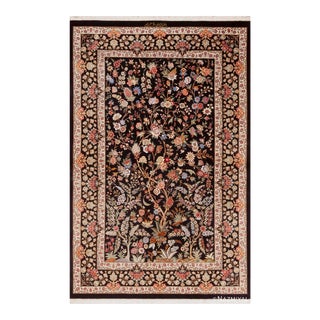 Nazmiyal Collection 1950s Floral Design Vintage Persian Silk Qum Rug For Sale