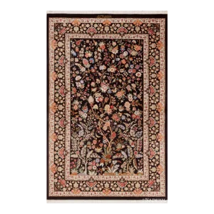 Nazmiyal Collection 1950s Floral Design Vintage Persian Silk Qum Rug