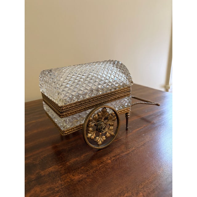 French Provincial Vintage German Crystal & Bronze Carriage Jewelry Box For Sale - Image 3 of 11