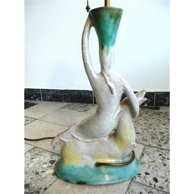 Vintage German Glazed Ceramic & Brass Figurine Lamp, 1920s For Sale - Image 4 of 18